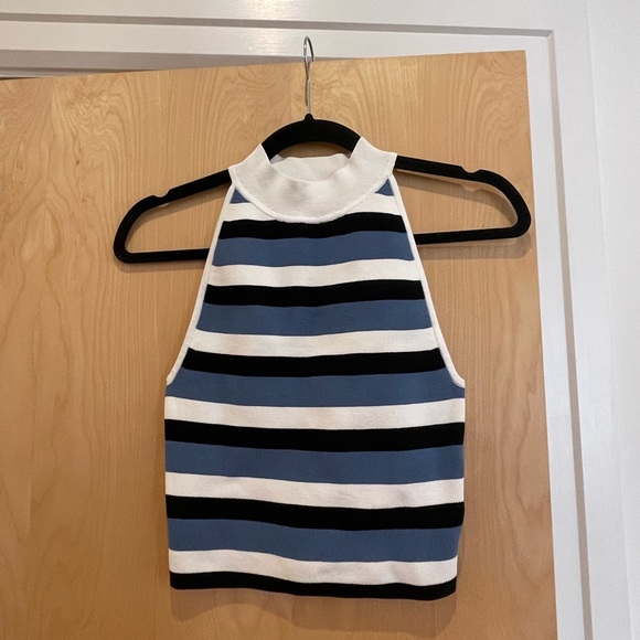 Aritizia Babaton Sculpt Knit Halter Top, Black/Flagstone Blue, sz S - Picture 4 of 5